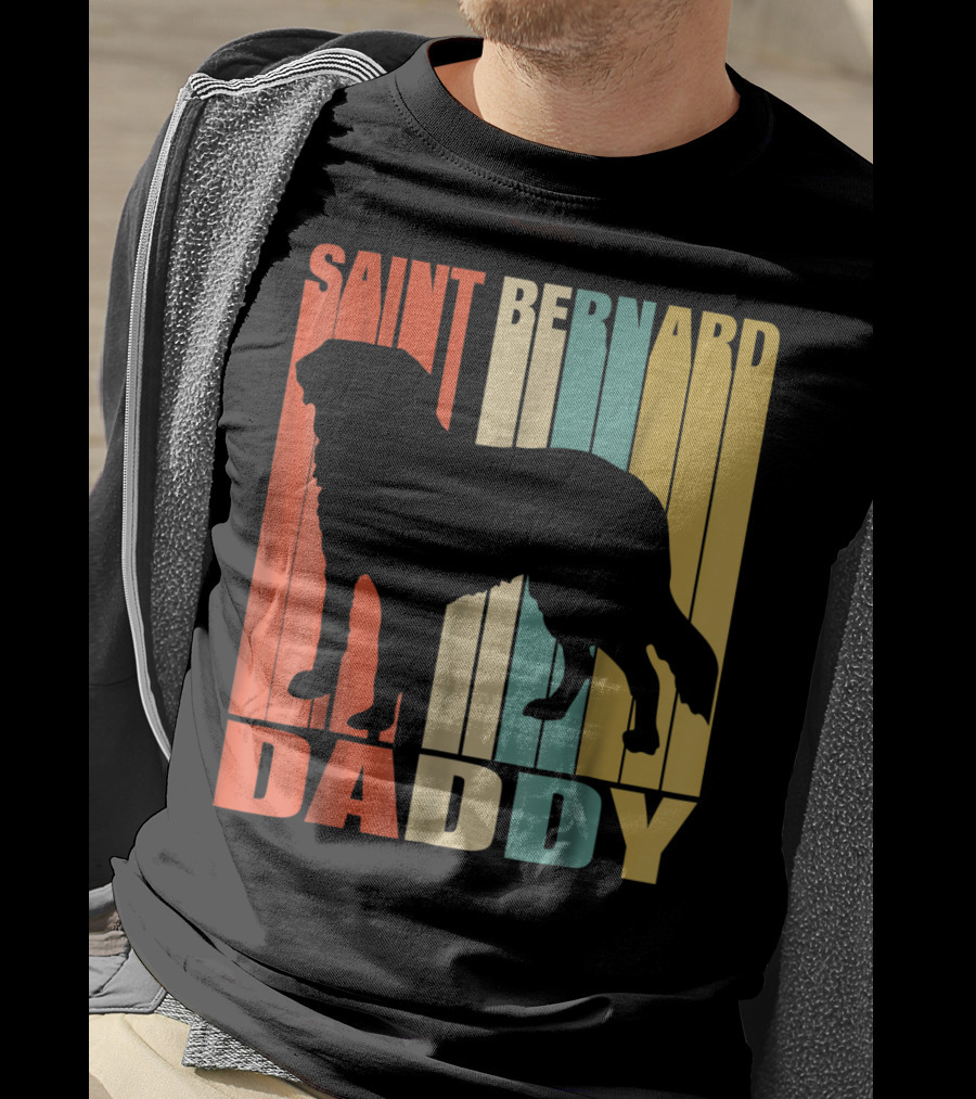 Saint Bernard Daddy Vintage Love Dog87 Retro Stripes T-Shirt