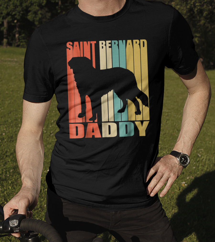 Saint Bernard Daddy Vintage Love Dog87 Retro Stripes T-Shirt