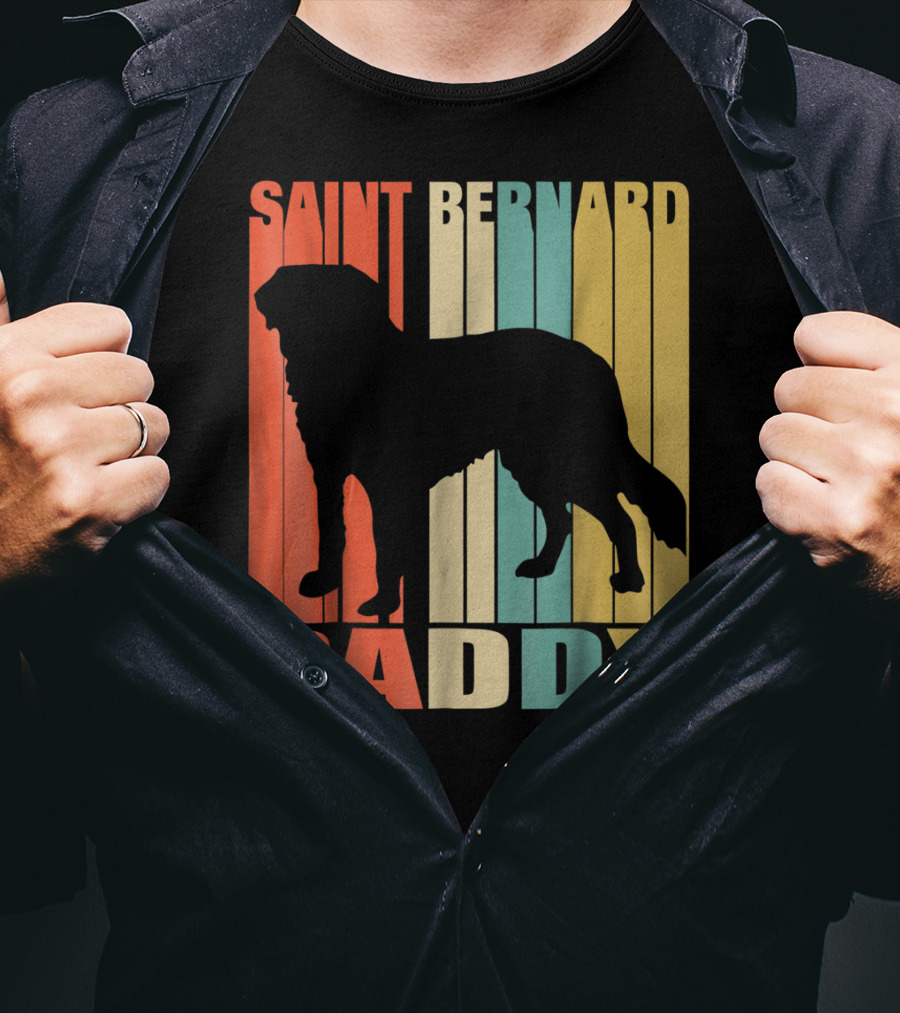 Saint Bernard Daddy Vintage Love Dog87 Retro Stripes T-Shirt