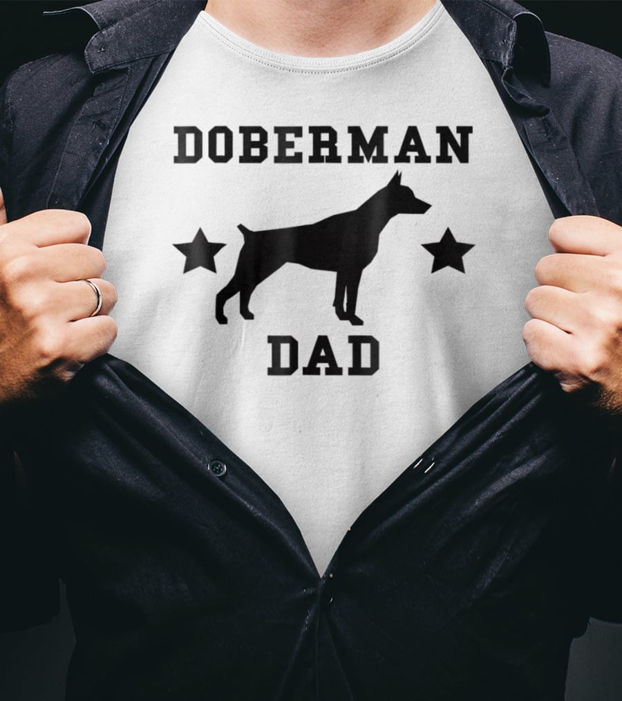 DOBERMAN DAD Dog Silhouette With Stars T-Shirt