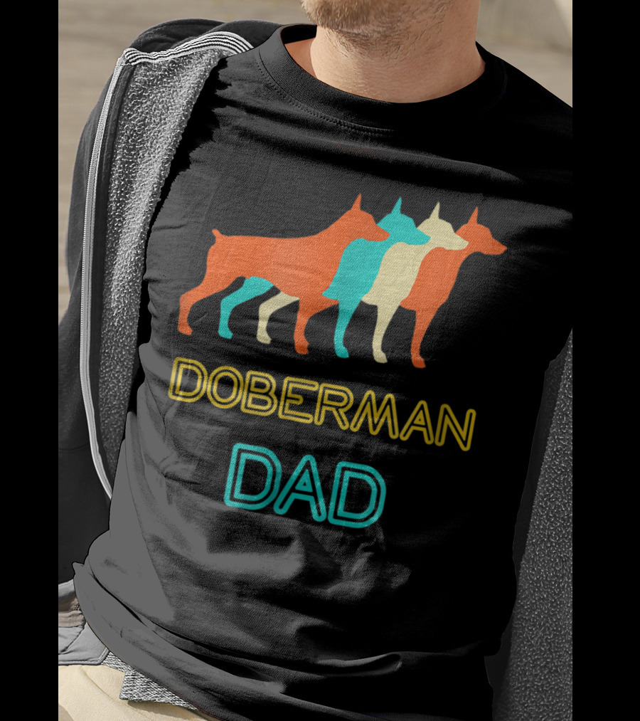 Doberman Dad Retro Colorful Silhouette Trio T-Shirt