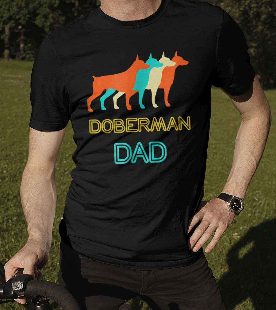 Doberman Dad Retro Colorful Silhouette Trio T-Shirt