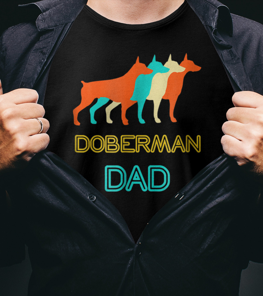 Doberman Dad Retro Colorful Silhouette Trio T-Shirt