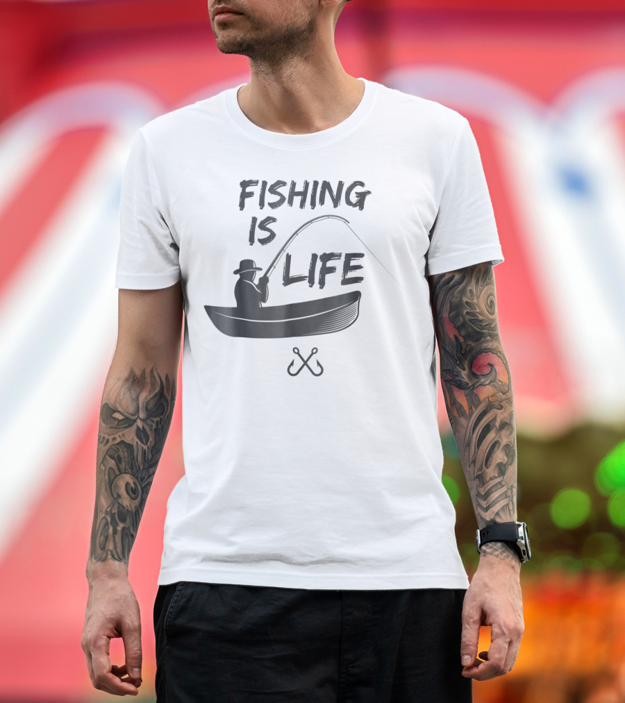 Fishing Is Life Fisherman Fishing Boat Lifestyle Funny Dad T-Shirt