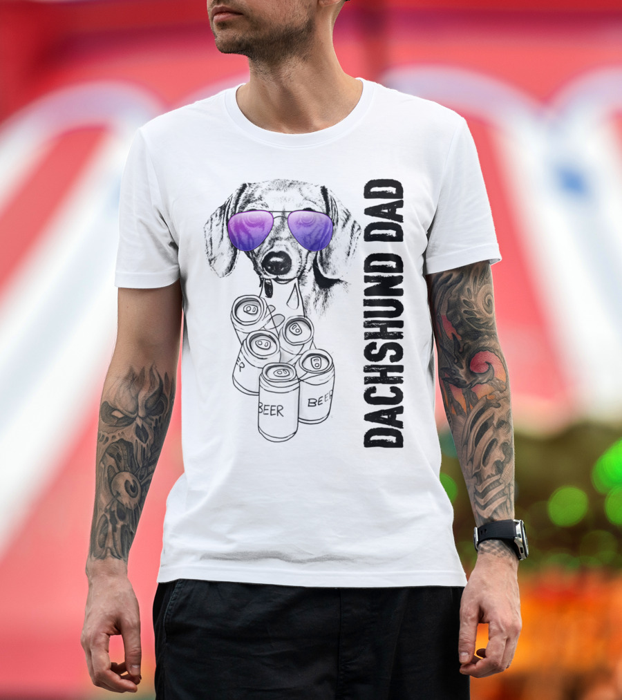Dachshund Dad With Beer Cans And Sunglasses T-Shirt