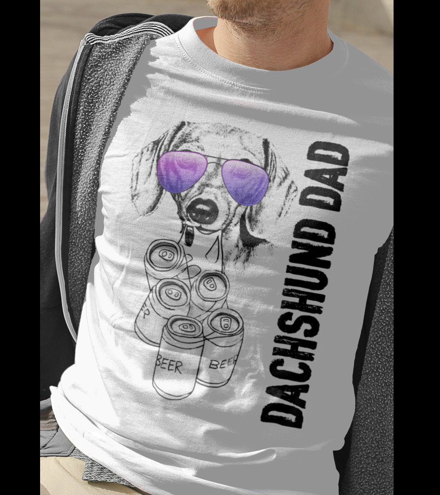 Dachshund Dad With Beer Cans And Sunglasses T-Shirt