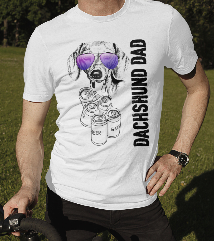 Dachshund Dad With Beer Cans And Sunglasses T-Shirt