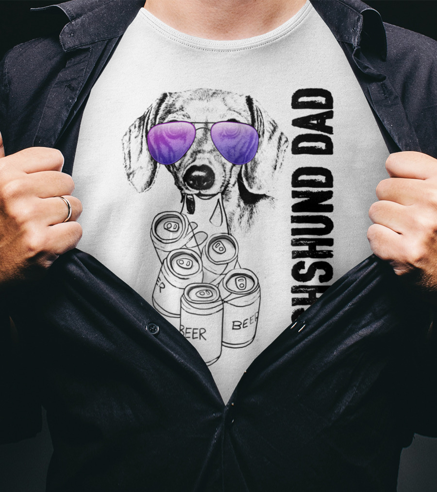 Dachshund Dad With Beer Cans And Sunglasses T-Shirt