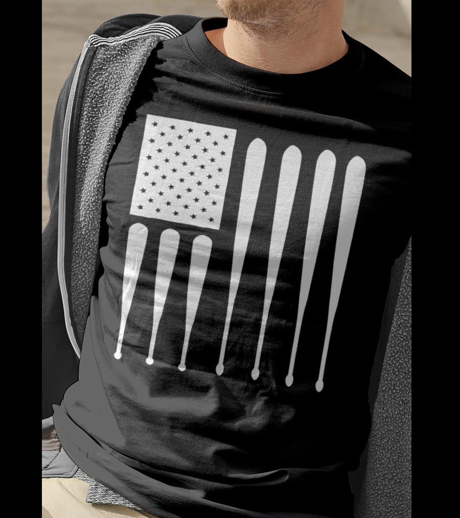 American Flag USA Baseball Bat Dad T-Shirt