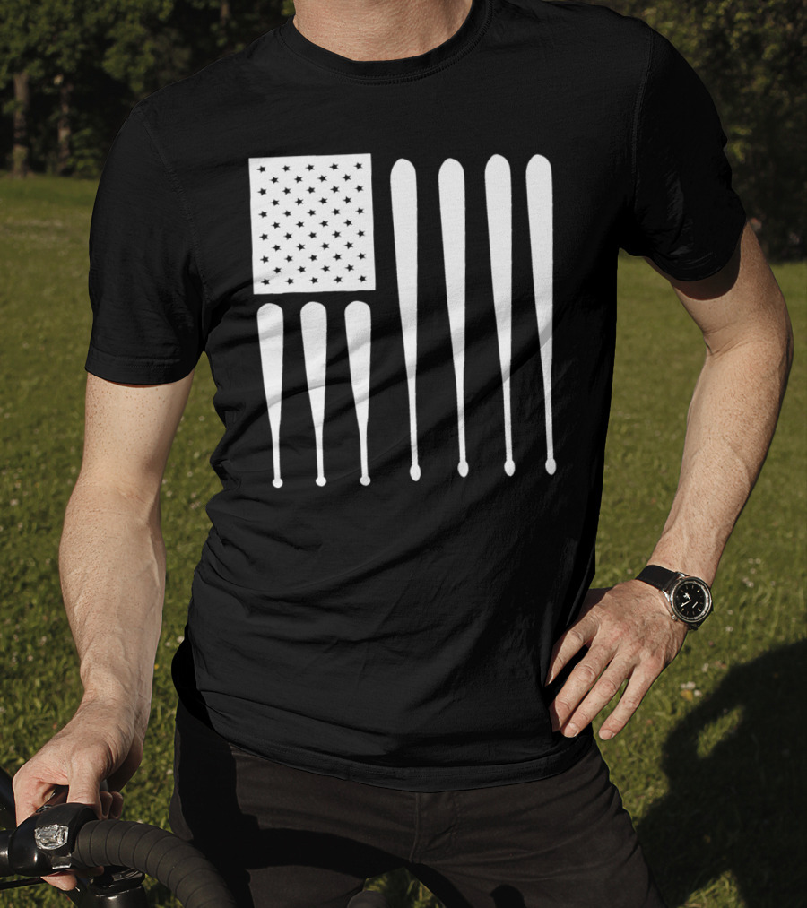 American Flag USA Baseball Bat Dad T-Shirt