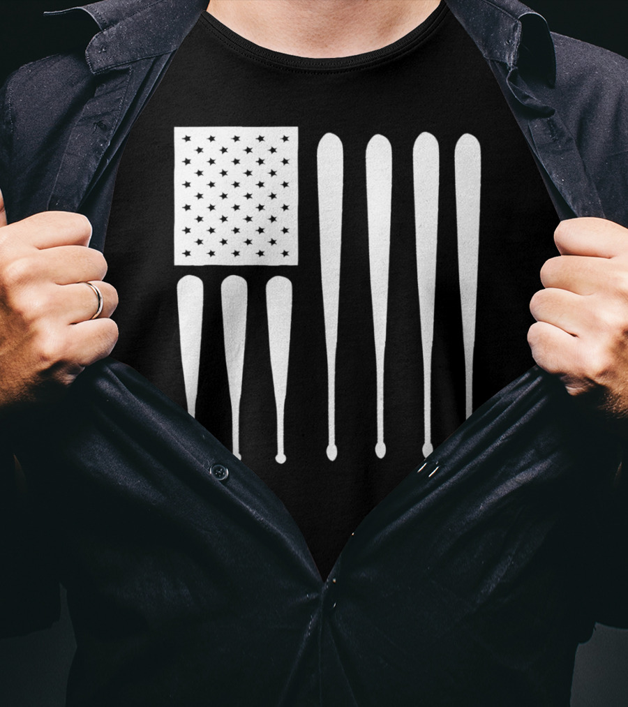 American Flag USA Baseball Bat Dad T-Shirt