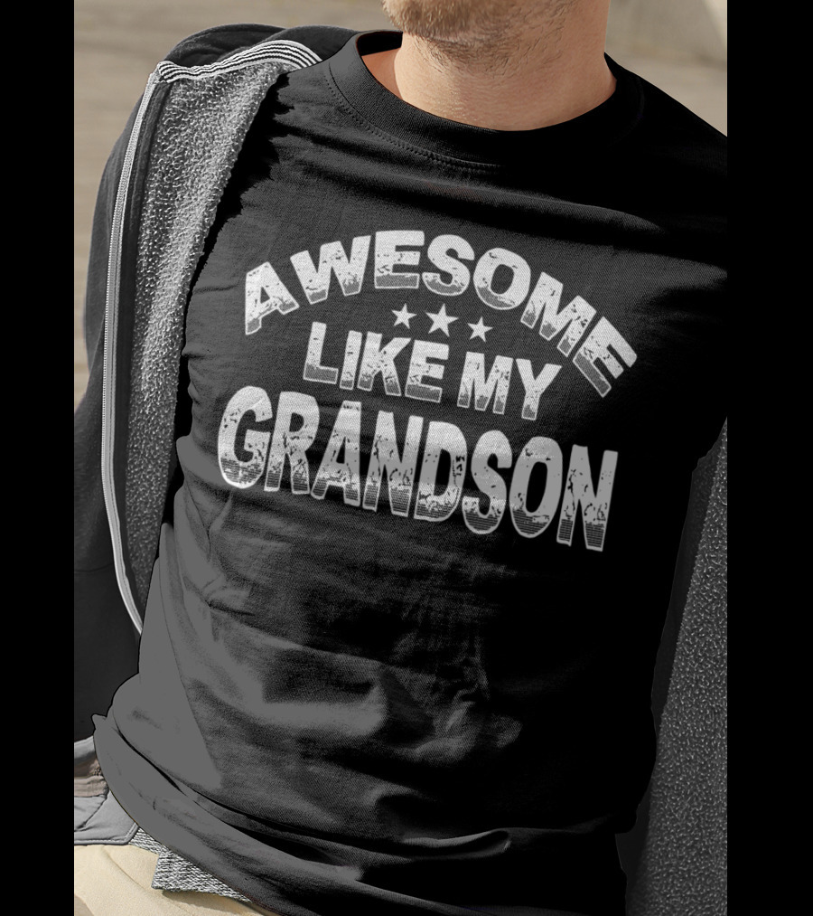Awesome Like My Grandson From Mom Dad98 Retro Style White Text With Stars T-Shirt
