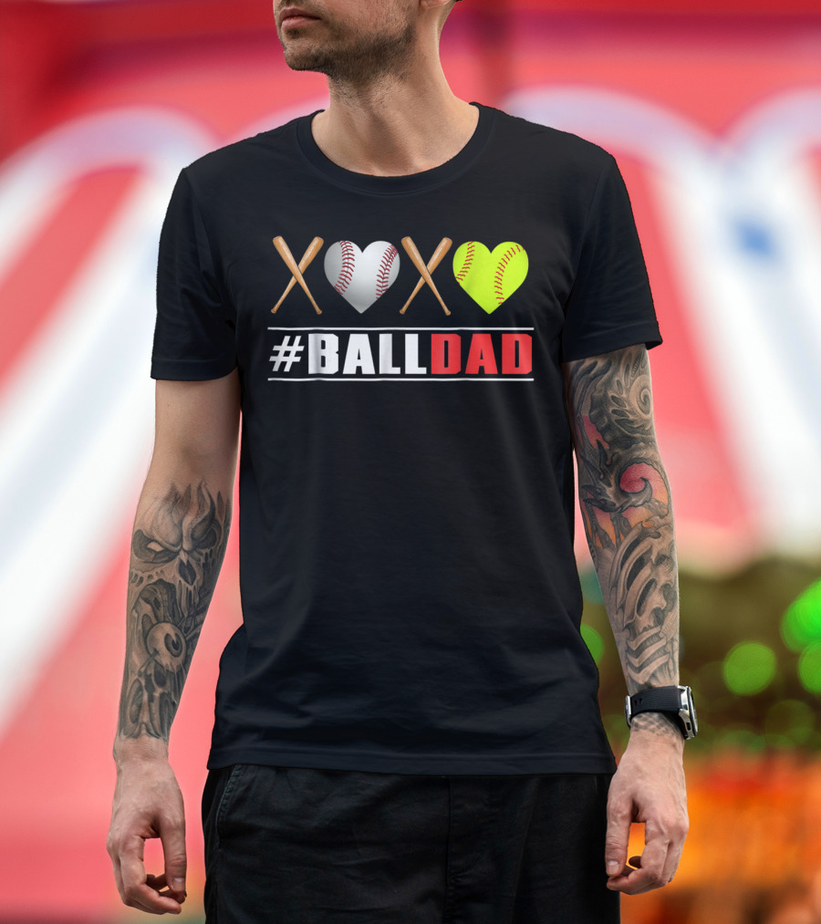 BallDad Baseball Softball Heart Bats T-Shirt