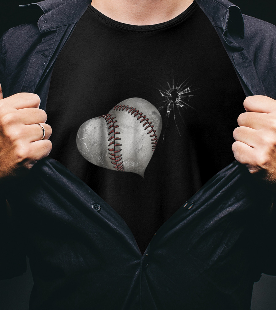 Baseball Heart Crack Funny Cute Love T-Shirt