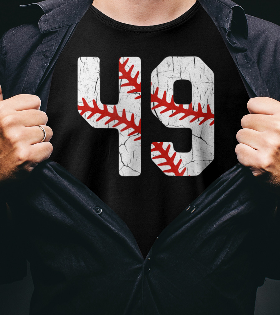 Baseball Player Jersey Number 49 Red Stitching T-Shirt