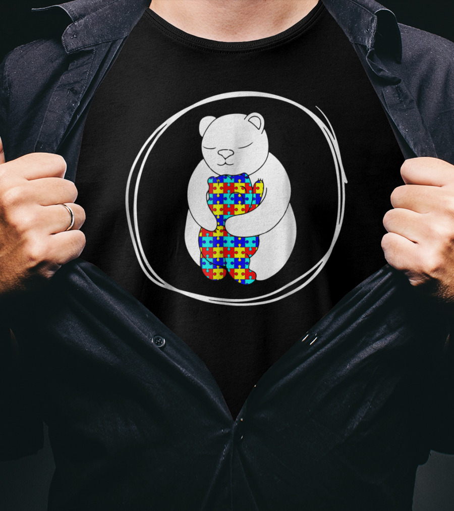 Bear Holding Puzzle Piece Bear Autism Awareness T-Shirt