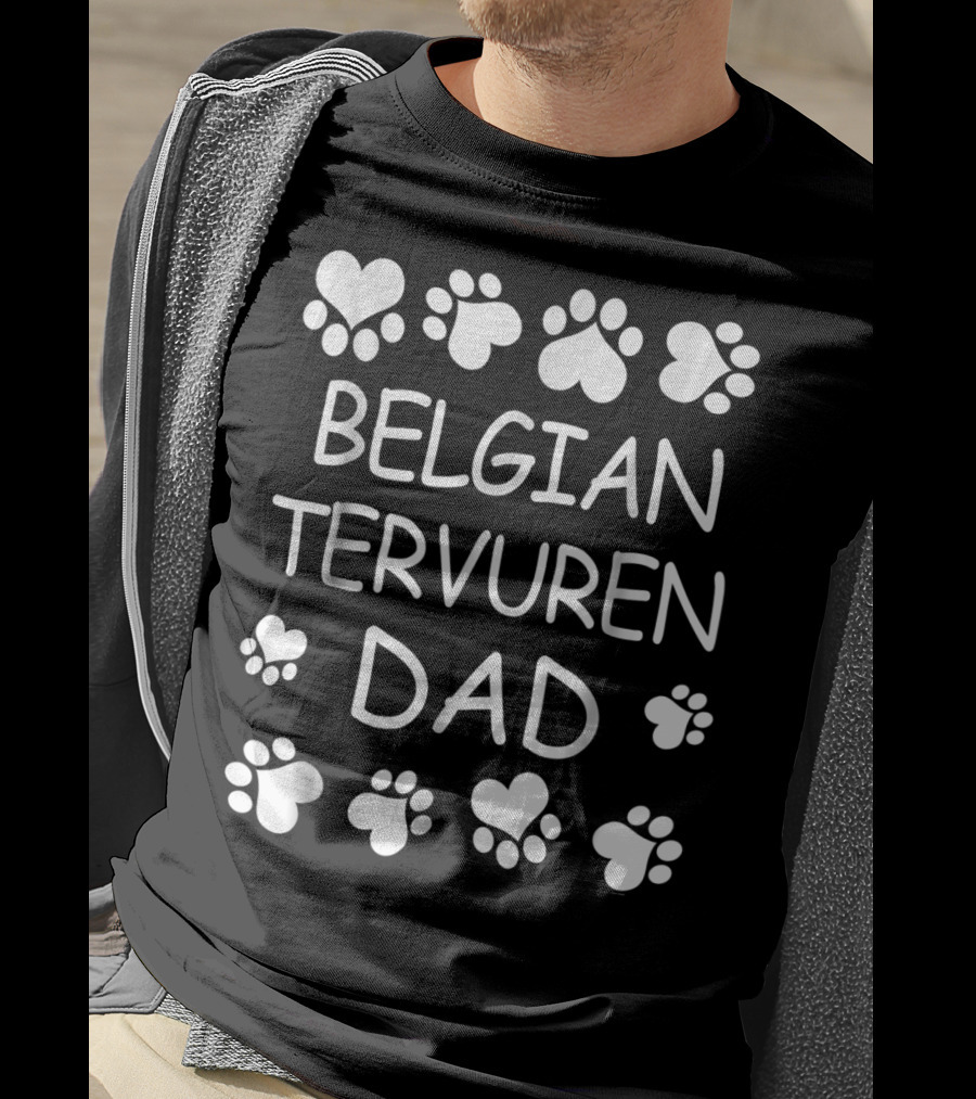 Belgian Tervuren Dad Paw Print Heart T-Shirt