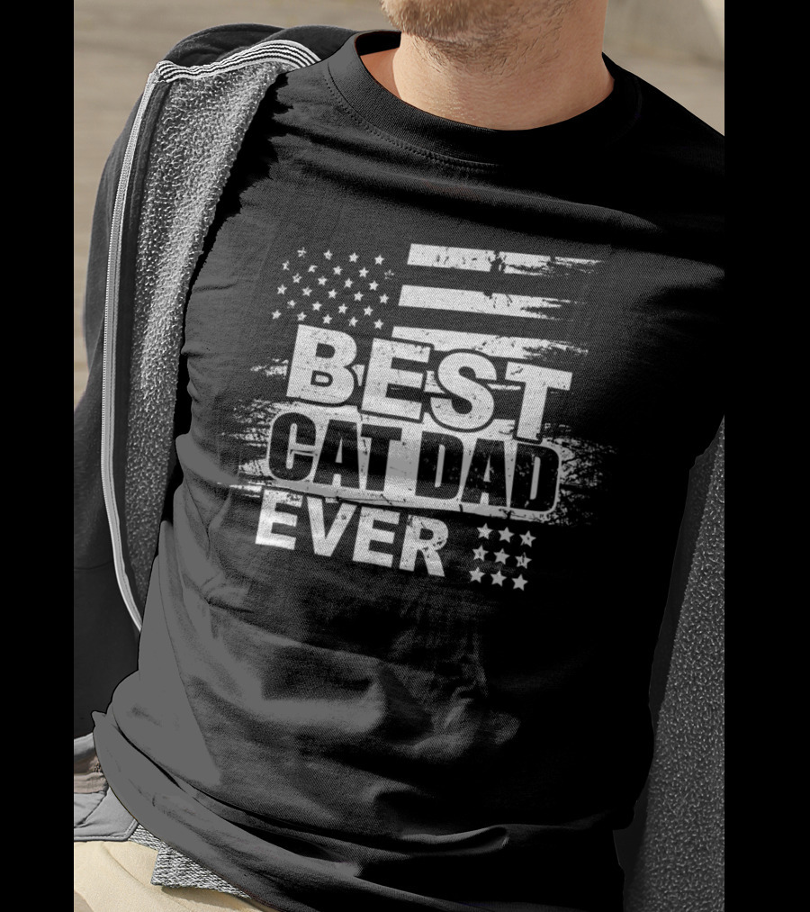 Best Cat Dad Ever American Flag Stars Stripes T-Shirt