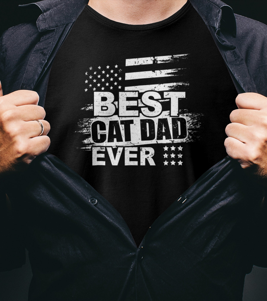 Best Cat Dad Ever American Flag Stars Stripes T-Shirt