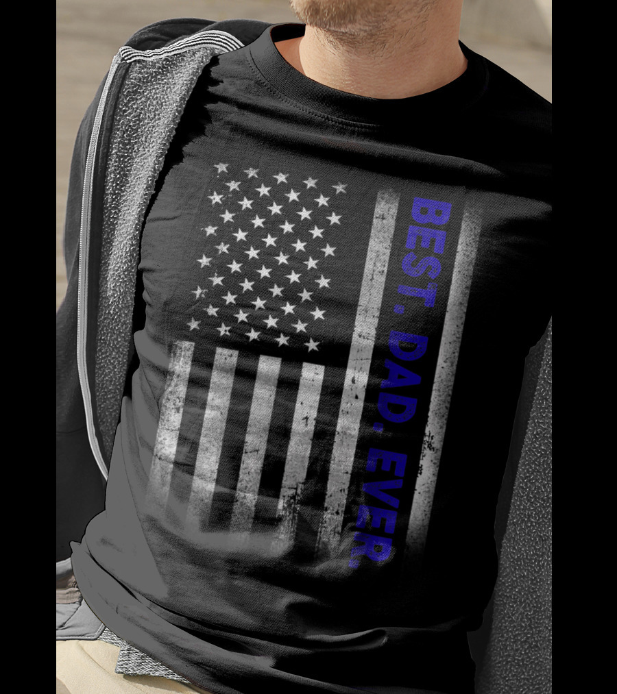 Best Dad Ever American Flag Thin Blue Line Police 14 T-Shirt
