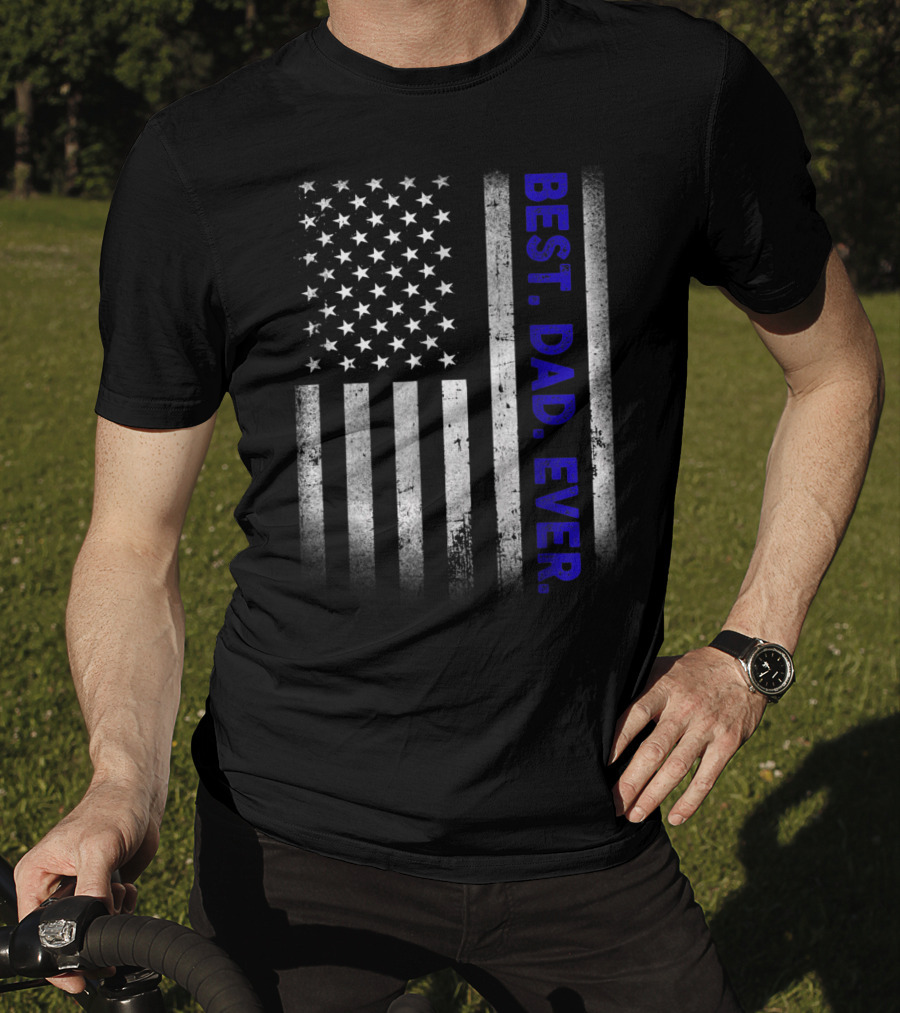 Best Dad Ever American Flag Thin Blue Line Police 14 T-Shirt