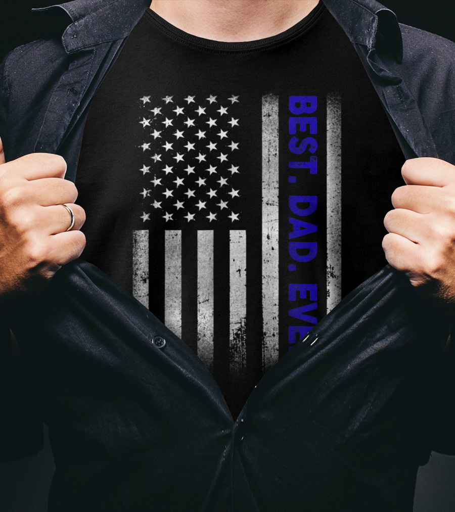 Best Dad Ever American Flag Thin Blue Line Police 14 T-Shirt