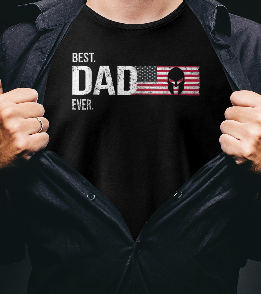 Best Dad Ever American Flag Spartan Helmet Hero Dad T-Shirt