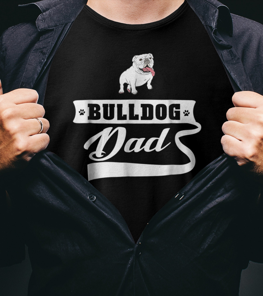 Bulldog Dad Dog Mens Animal Dogs Paw Banner T-Shirt