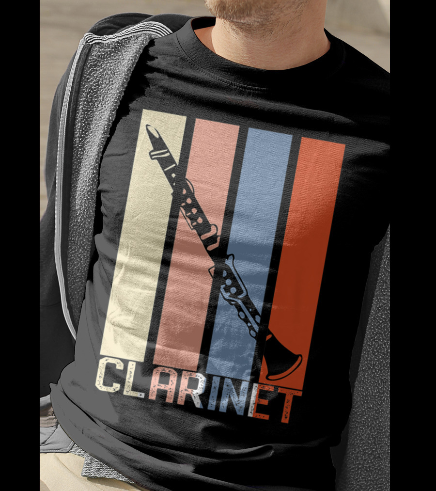 Clarinet Marching Band Dad High School Retro Instrument Stripes T-Shirt