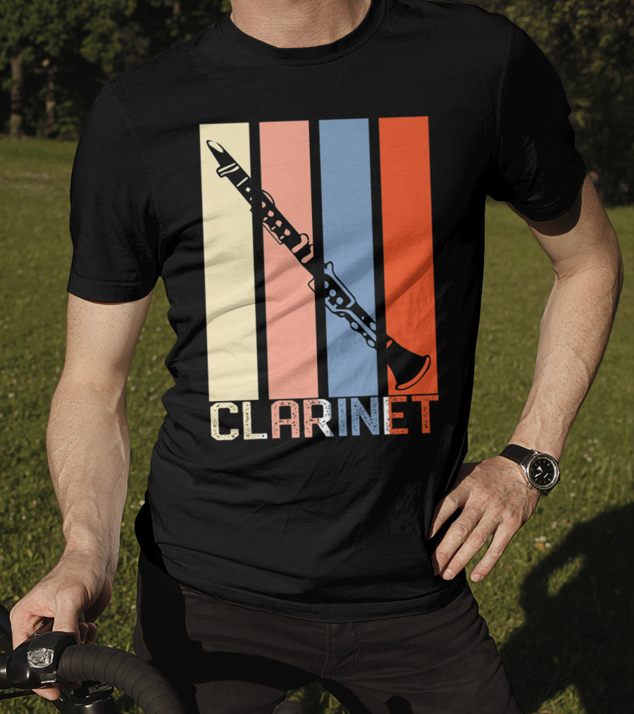 Clarinet Marching Band Dad High School Retro Instrument Stripes T-Shirt