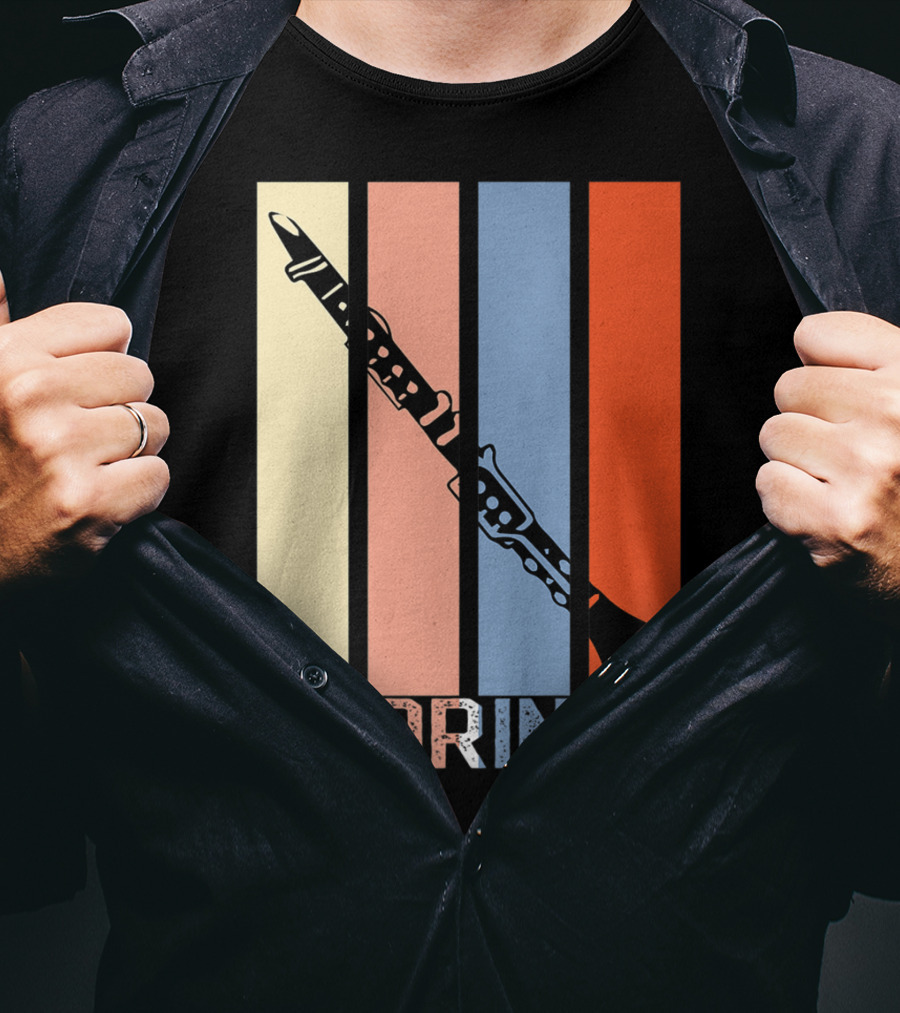 Clarinet Marching Band Dad High School Retro Instrument Stripes T-Shirt