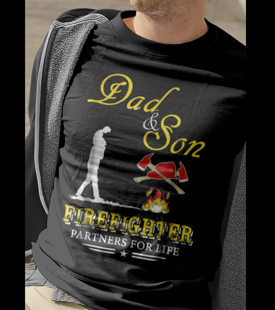 Dad And Son Firefighter Partners For Life T-Shirt