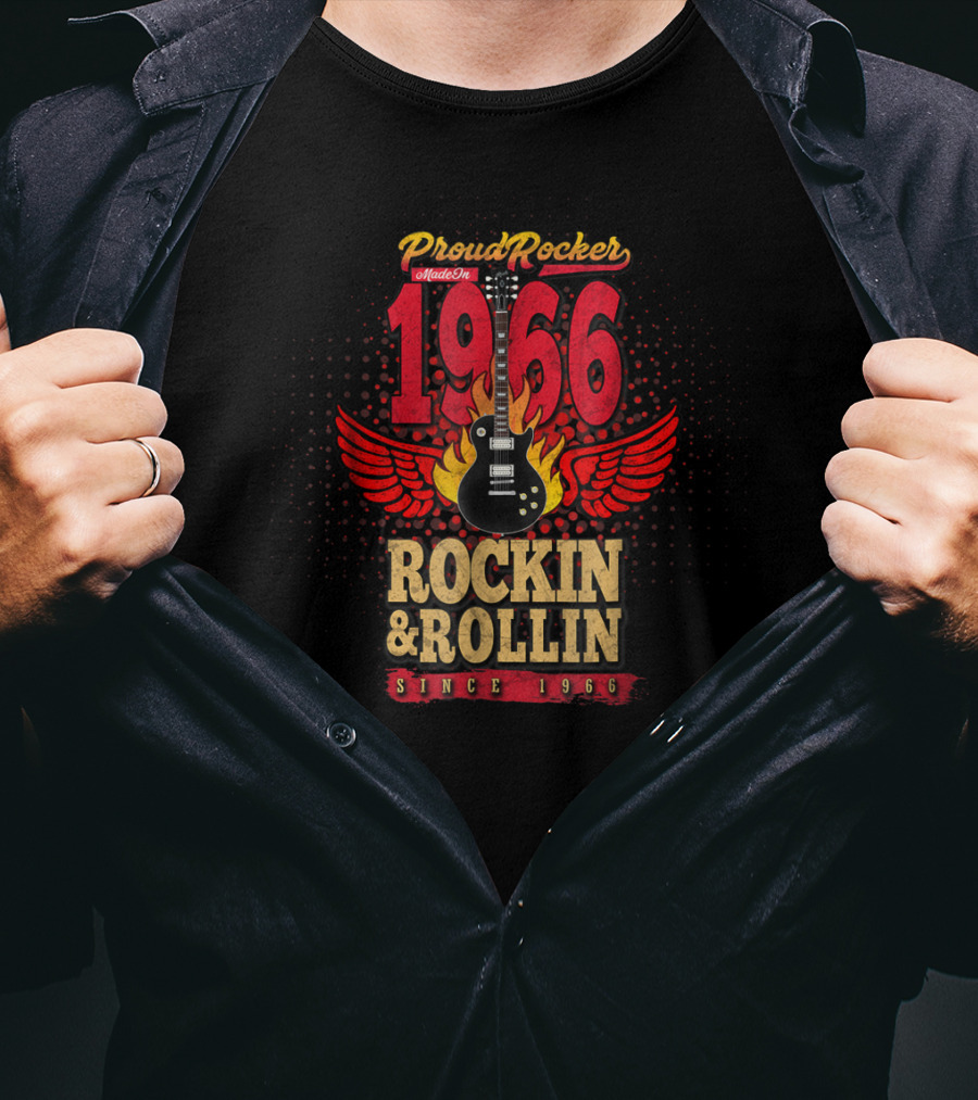 Proud Rocker Made In 1966 Flaming Wing Guitar Rockin And Rollin Since 1966 T-Shirt