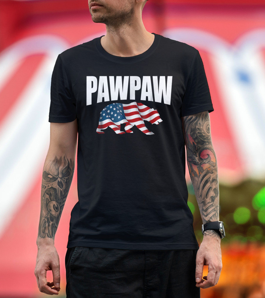 Pawpaw Bear USA Flag Dad Grandpa 4th of July T-Shirt