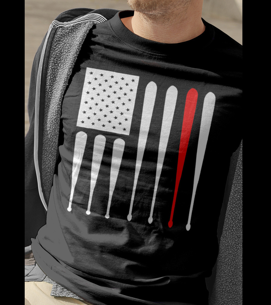 American Flag Baseball Dad Husband Patriotic Baseball Bats T-Shirt