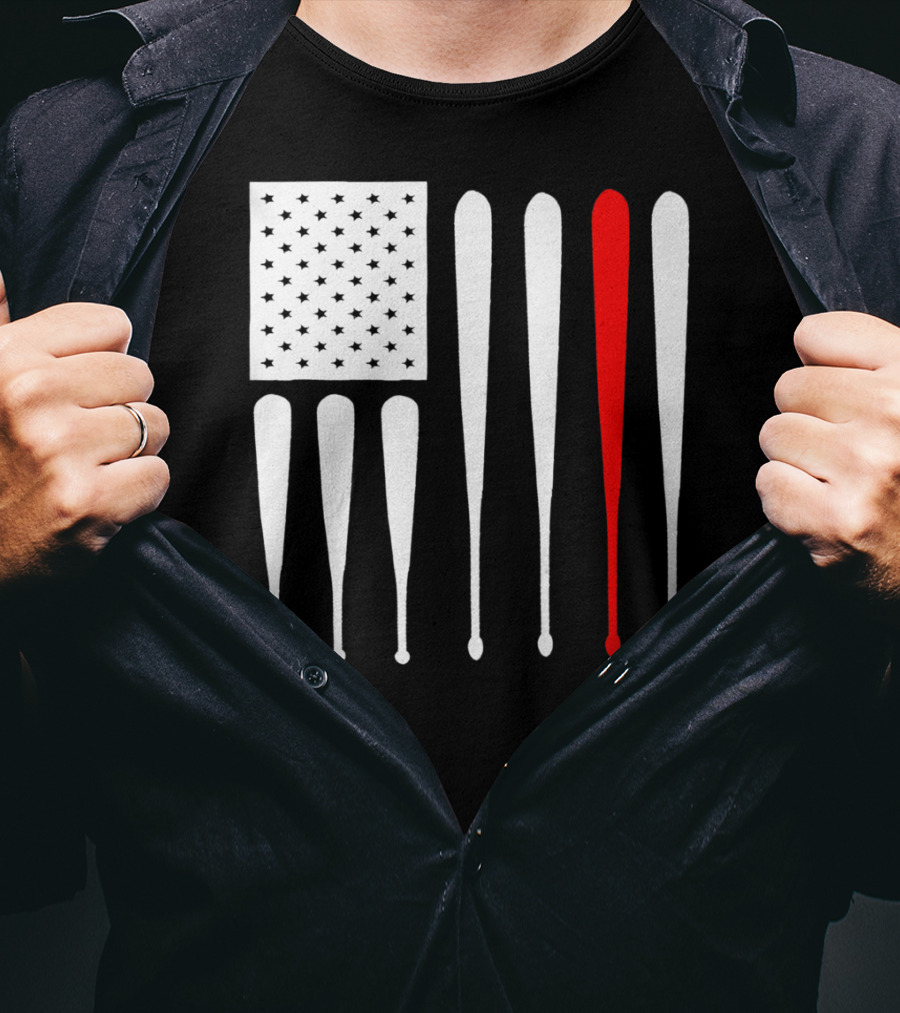 American Flag Baseball Dad Husband Patriotic Baseball Bats T-Shirt