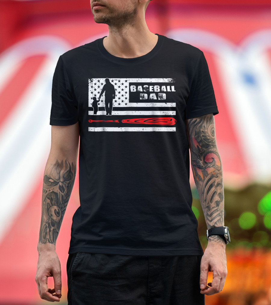 Vintage American Flag Baseball Dad Father's Day T-Shirt