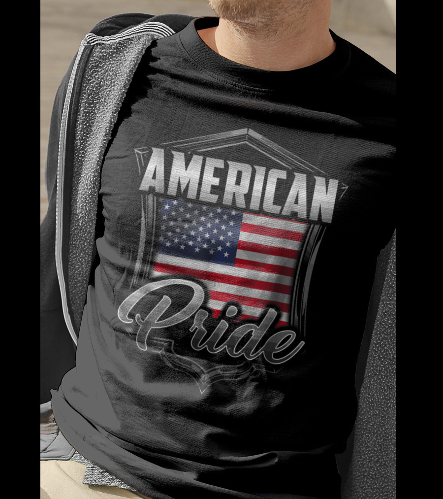 American Pride Dad Family Heritage Roots USA Flag Badge T-Shirt