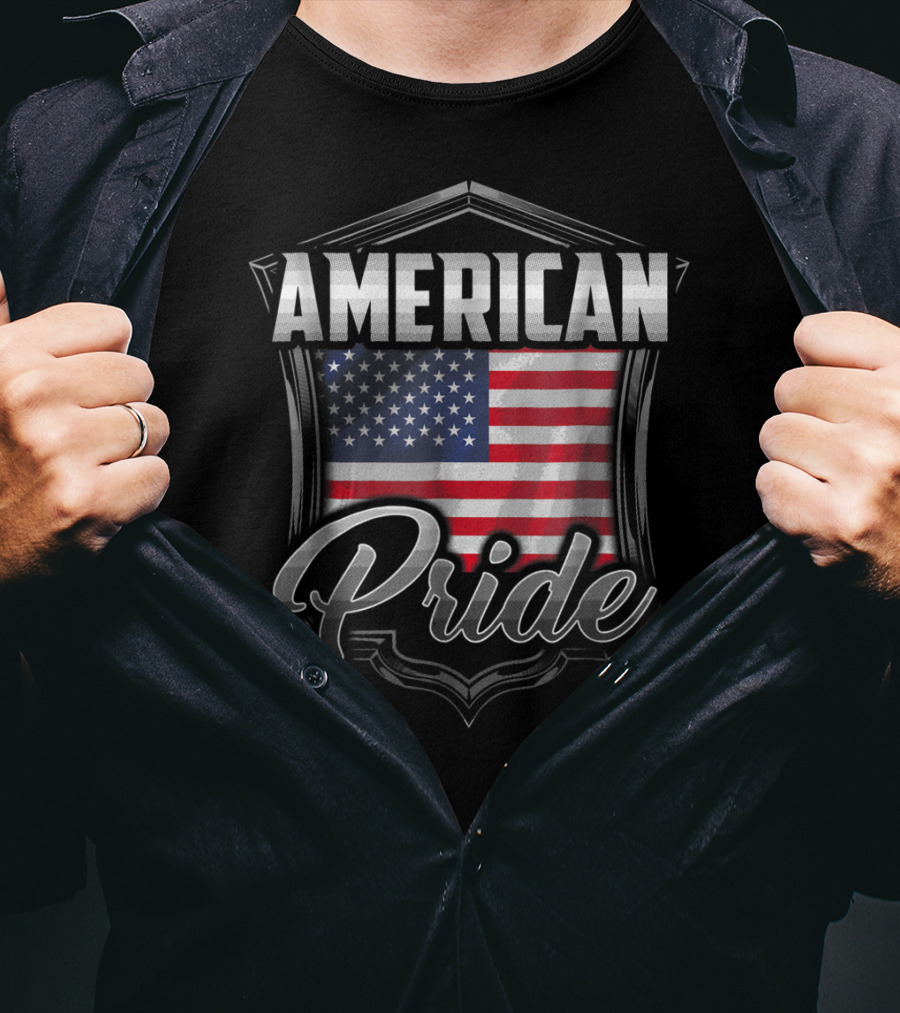 American Pride Dad Family Heritage Roots USA Flag Badge T-Shirt