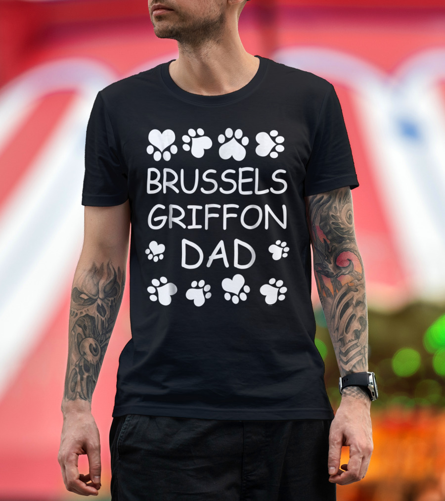 Brussels Griffon Dad Paw Print Heart Lovers For Christmas Birthday T-Shirt