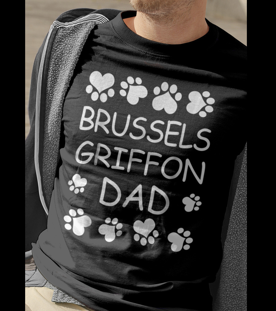 Brussels Griffon Dad Paw Print Heart Lovers For Christmas Birthday T-Shirt
