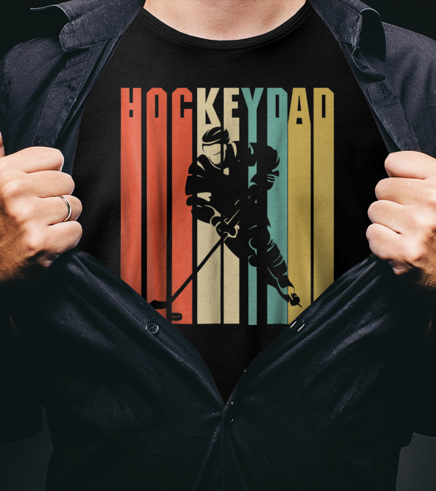 Classic Vintage Hockey Dad Player Silhouette Retro Stripes T-Shirt
