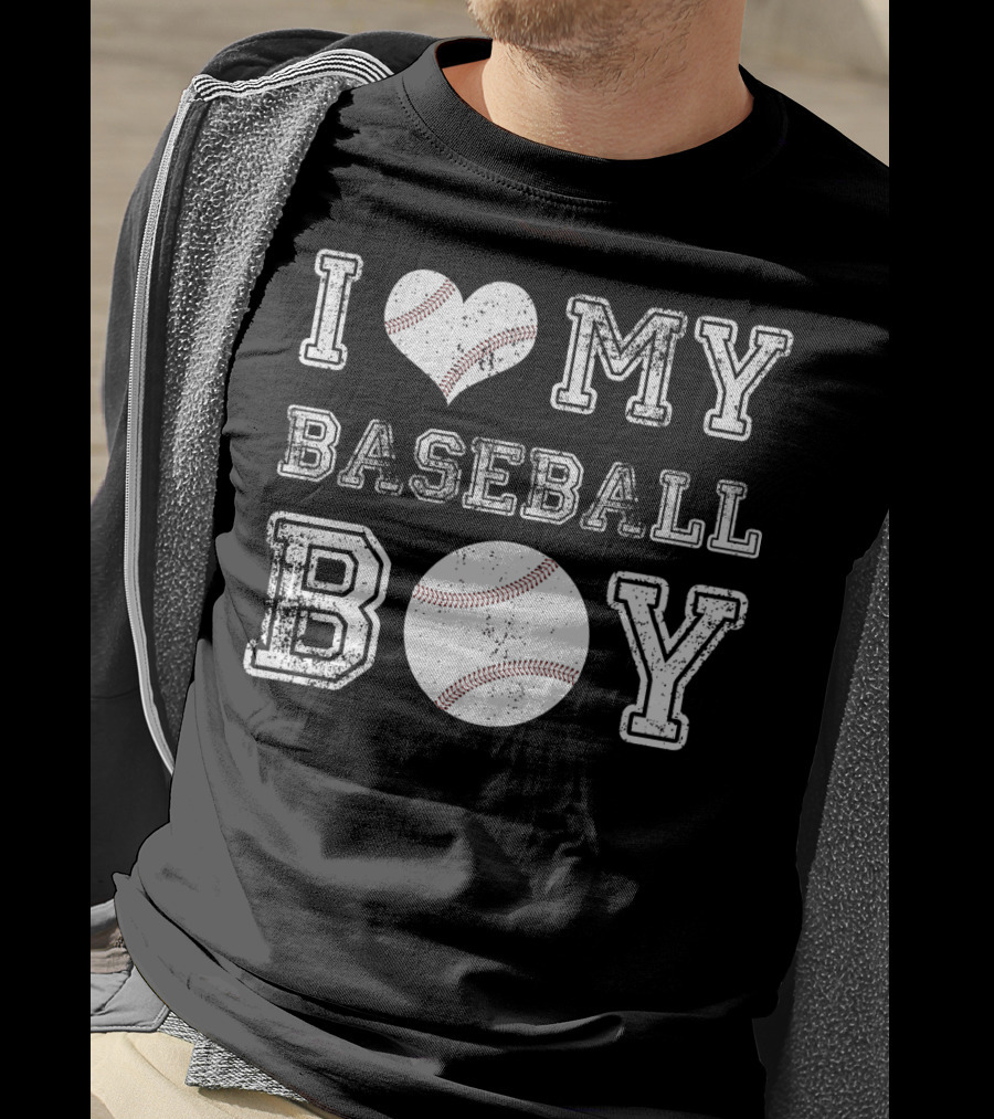 I Love My Baseball Boy Heart Baseball T-Shirt