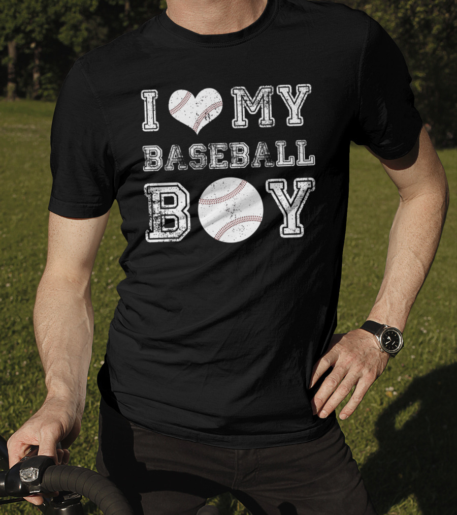 I Love My Baseball Boy Heart Baseball T-Shirt