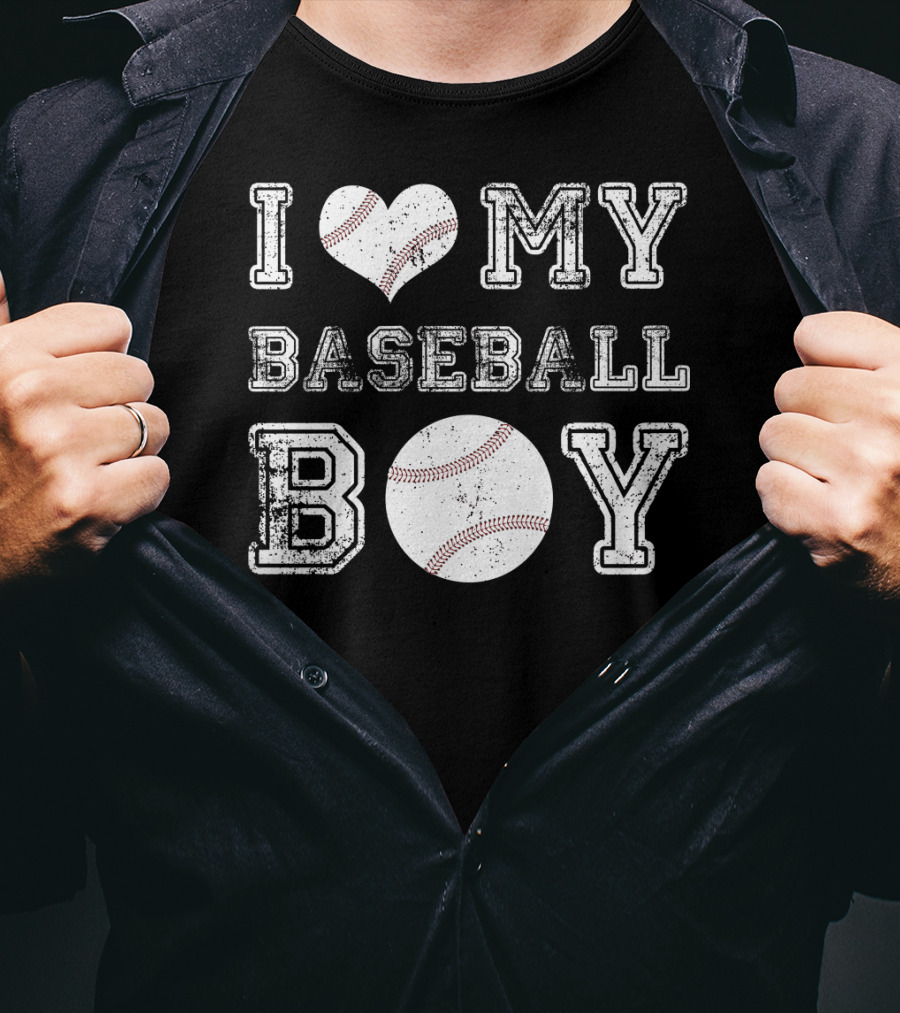 I Love My Baseball Boy Heart Baseball T-Shirt