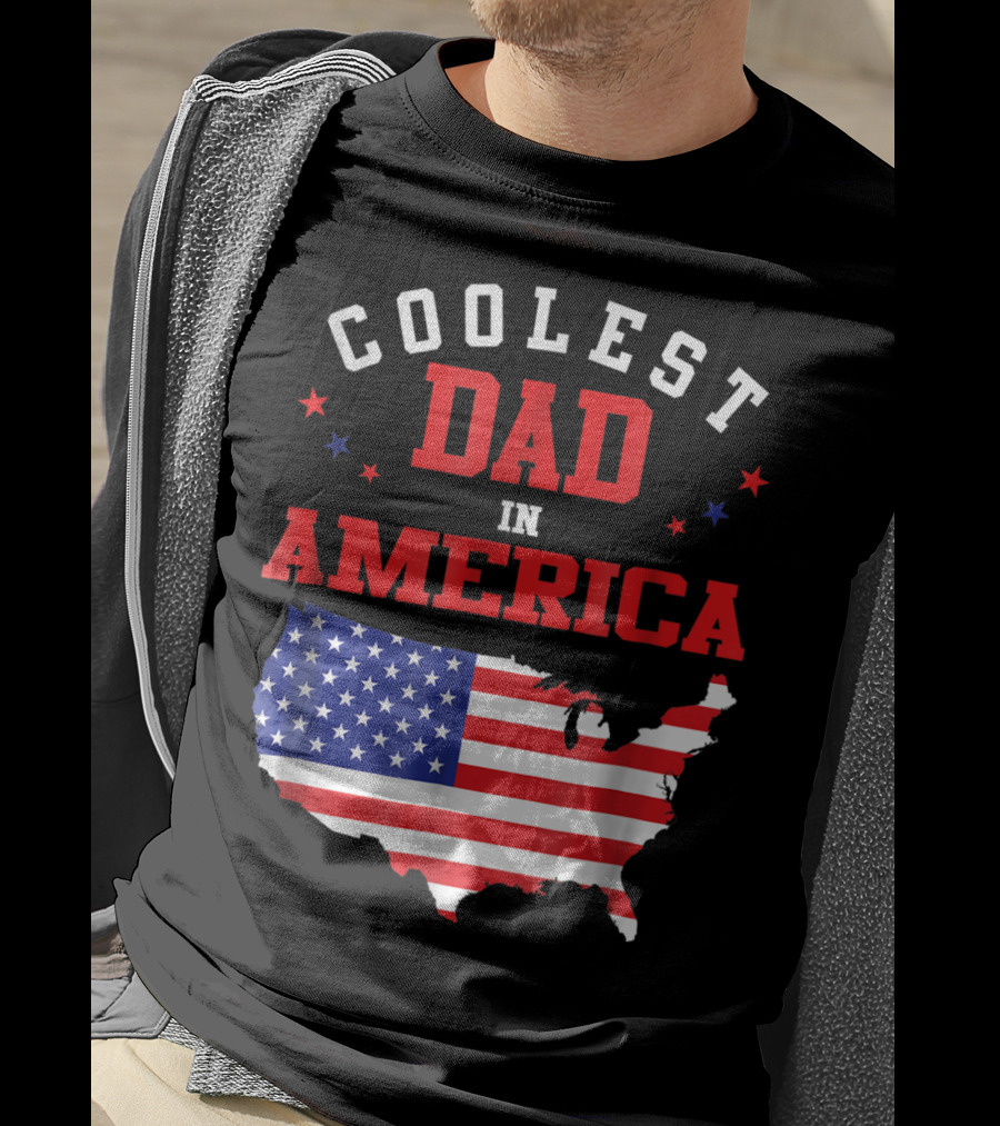 Coolest Dad IN America USA Flag Map Stars T-Shirt