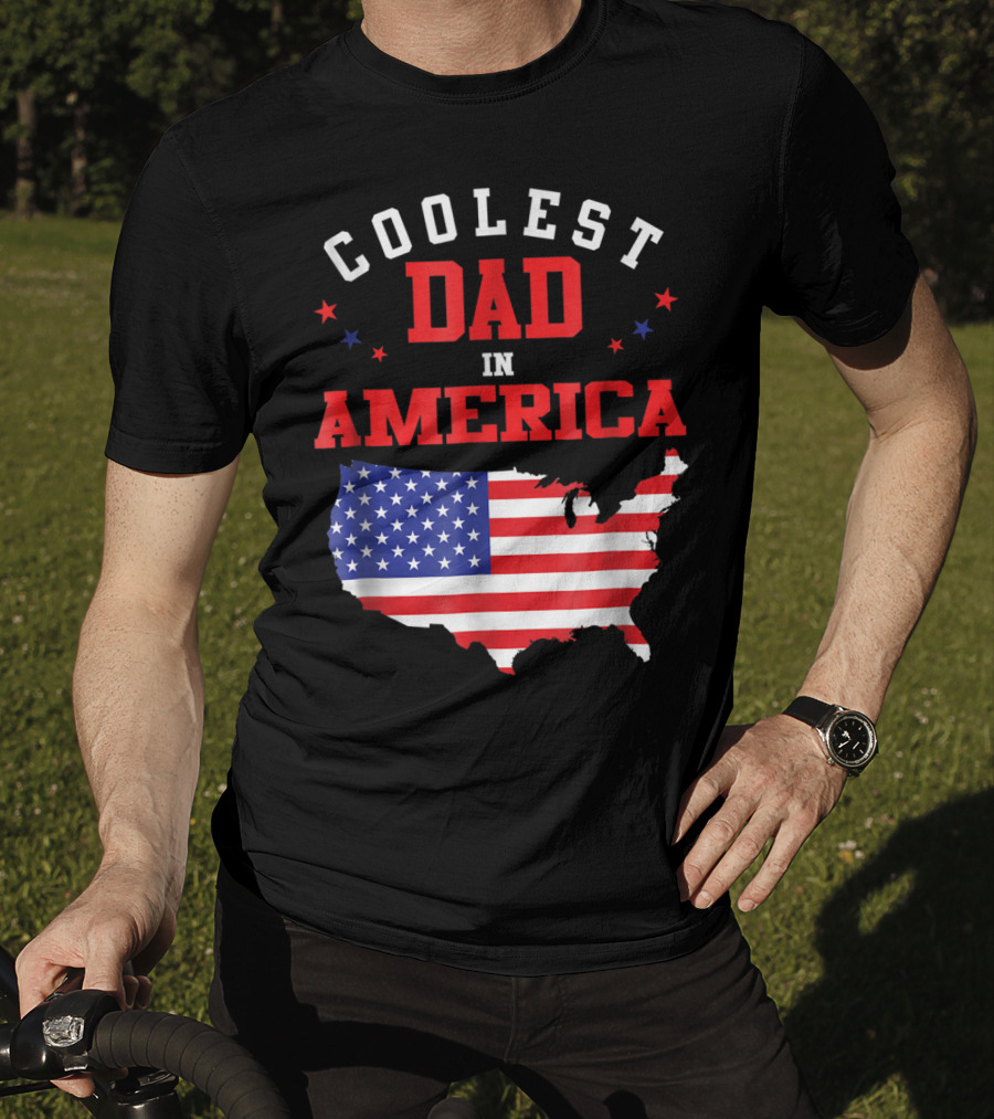 Coolest Dad IN America USA Flag Map Stars T-Shirt