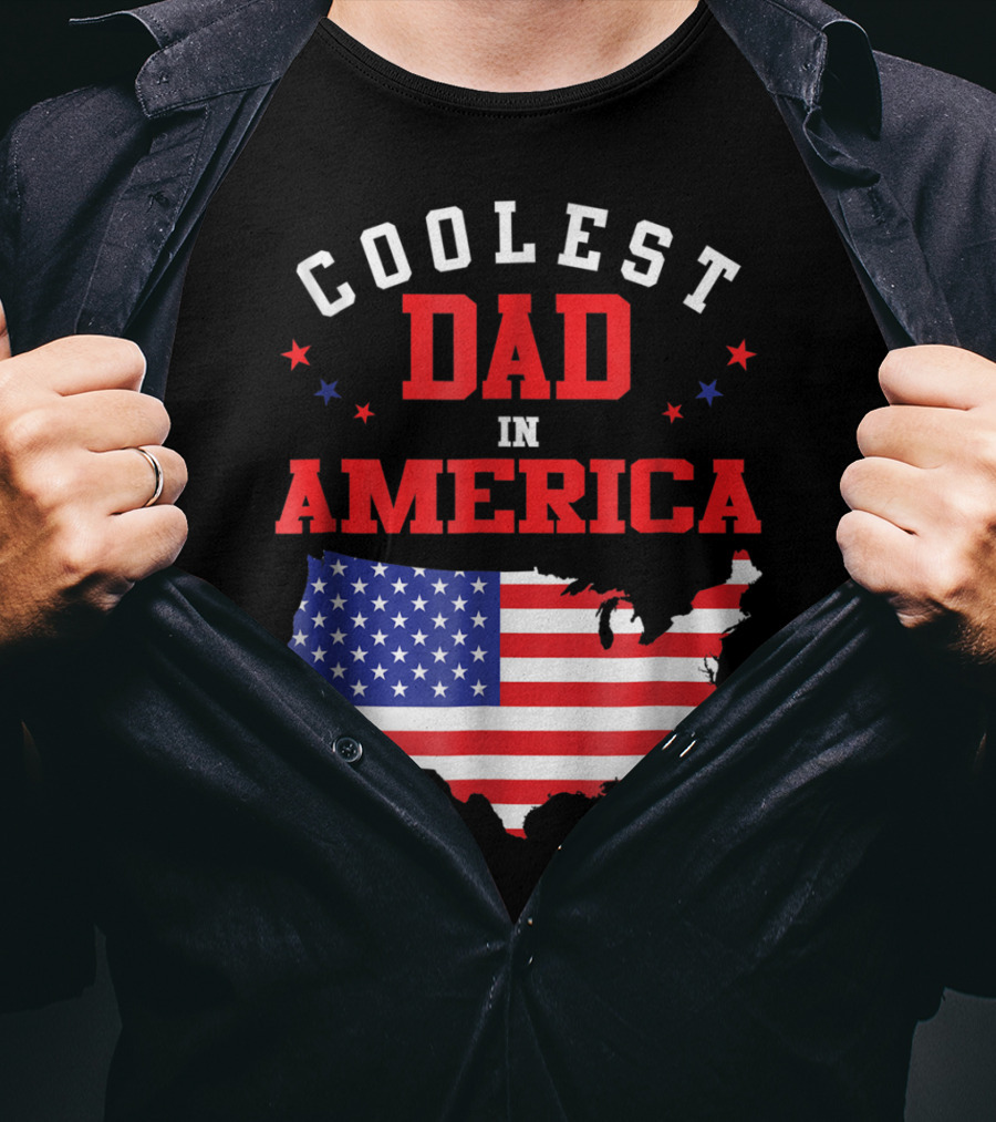 Coolest Dad IN America USA Flag Map Stars T-Shirt