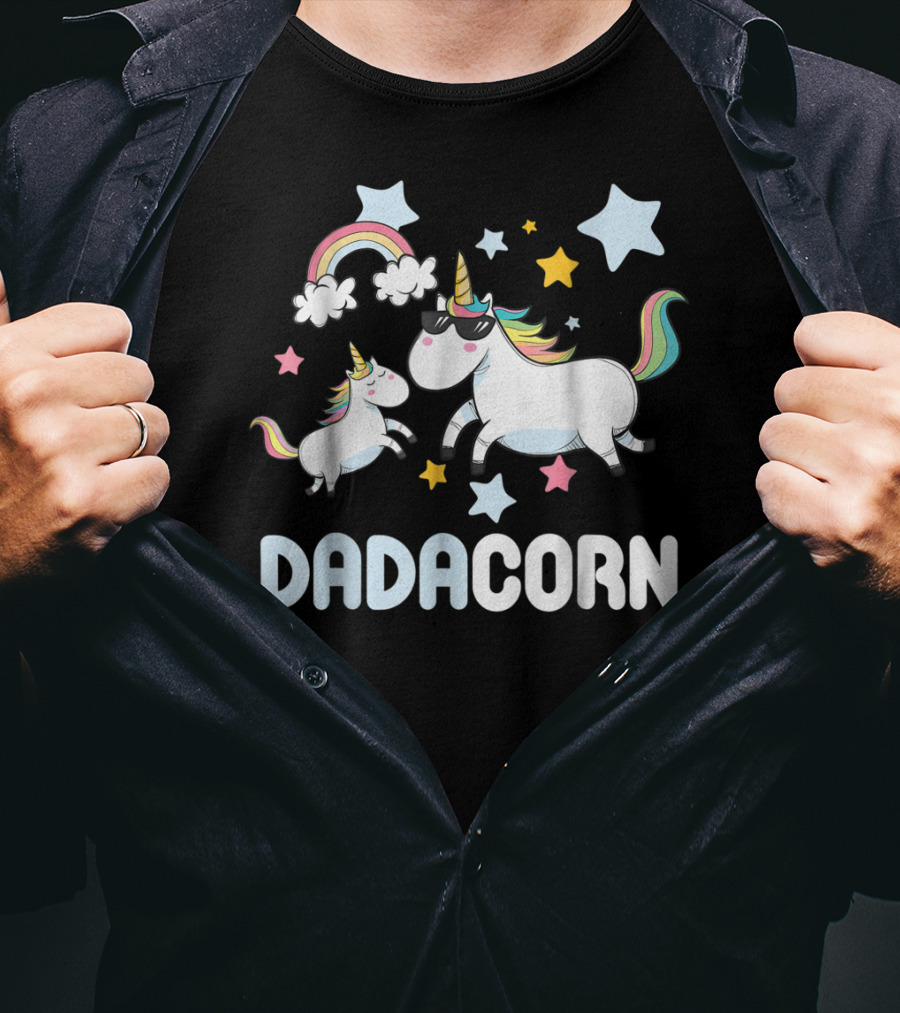 Dadacorn Unicorn With Stars And Rainbow T-Shirt