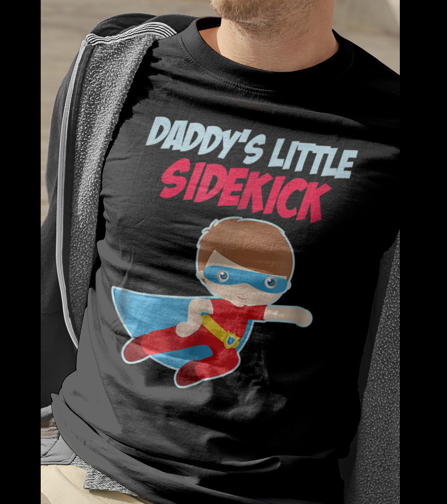 DADDYS LITTLE SIDEKICK Boys Cute Kid Dad Superhero Cape T-Shirt
